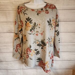 Ava James Large Floral Sweater Top High Low Hem Boho Chic
